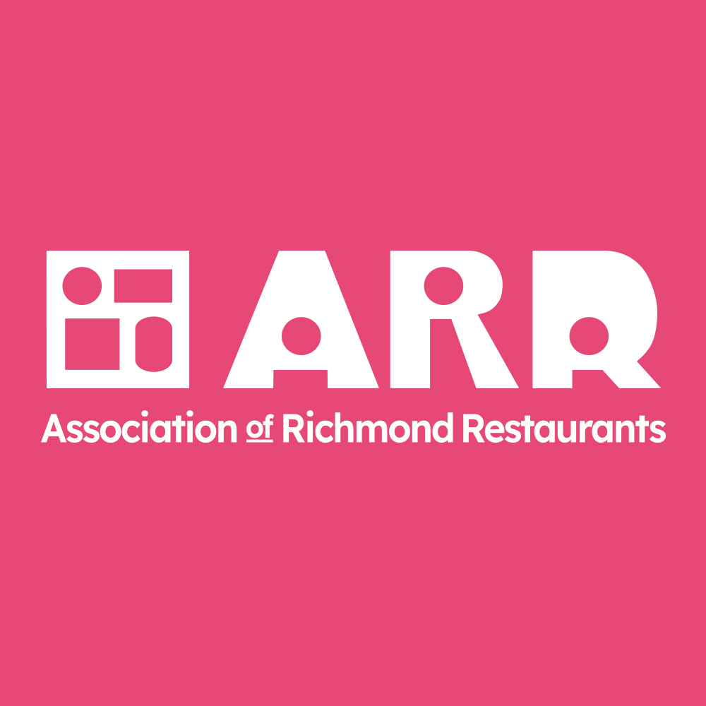 White logo on pinkish red background reading ARR Association of Richmond Restaurants.